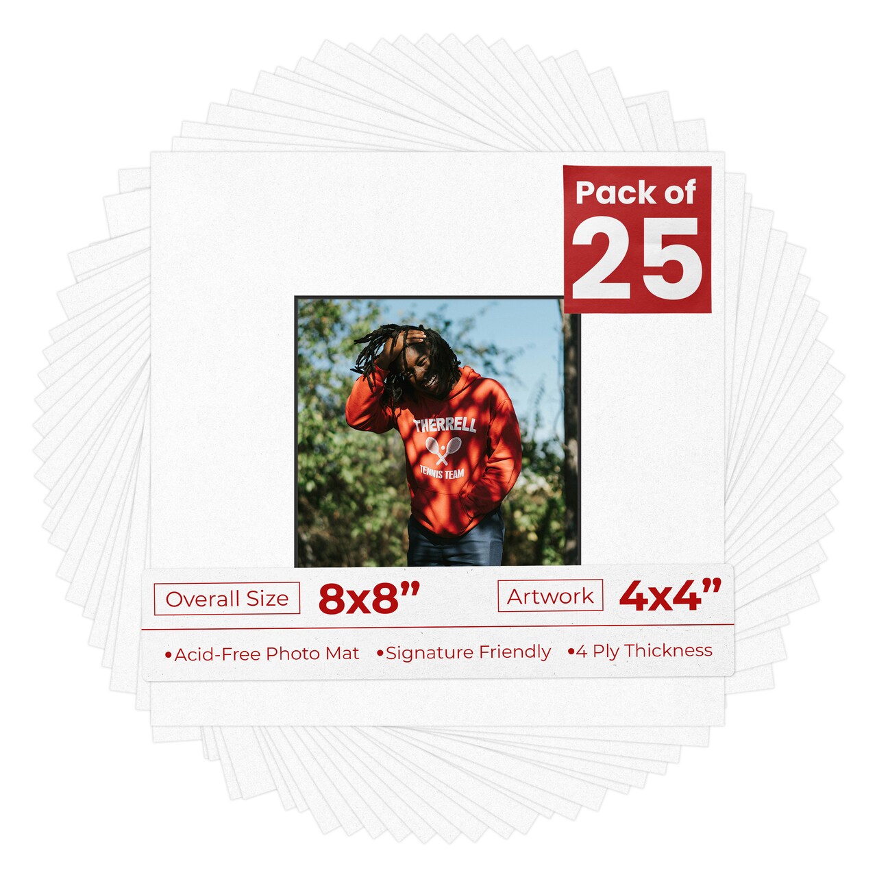 White with Black Core Mat Board for 8x8 Frames - Fits 4x4 Photos